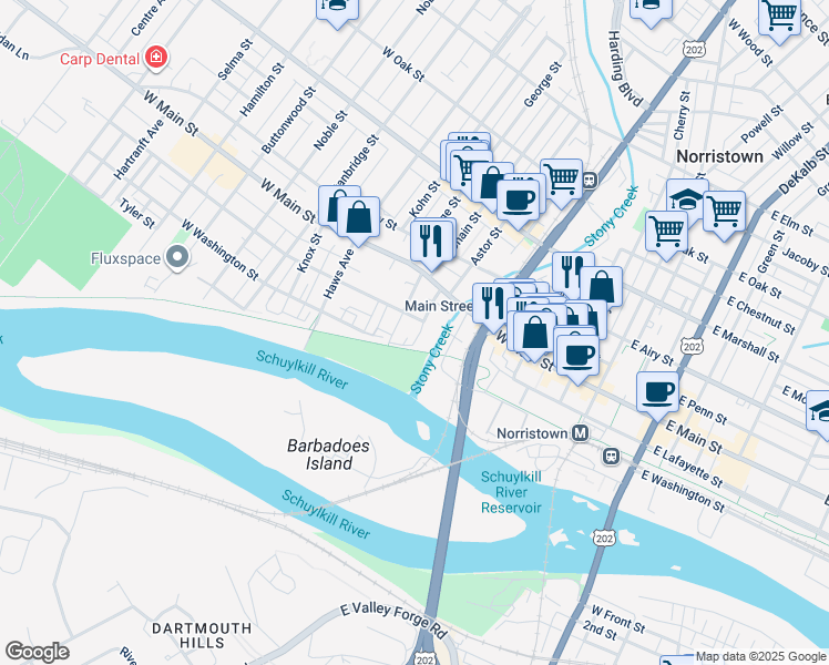 map of restaurants, bars, coffee shops, grocery stores, and more near 113 Pearl Street in Norristown