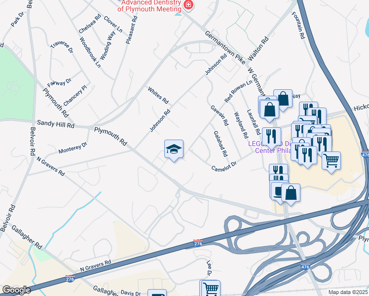 map of restaurants, bars, coffee shops, grocery stores, and more near 62 Red Rowan Lane in Plymouth Meeting