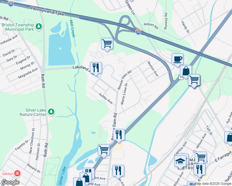 map of restaurants, bars, coffee shops, grocery stores, and more near 5301 Beaver Dam Road in Bristol