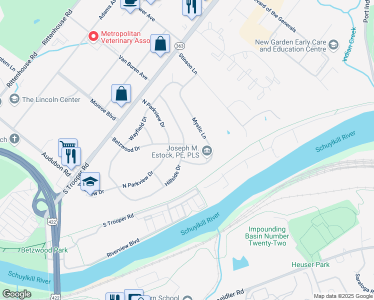 map of restaurants, bars, coffee shops, grocery stores, and more near 945 Mystic Lane in Eagleville