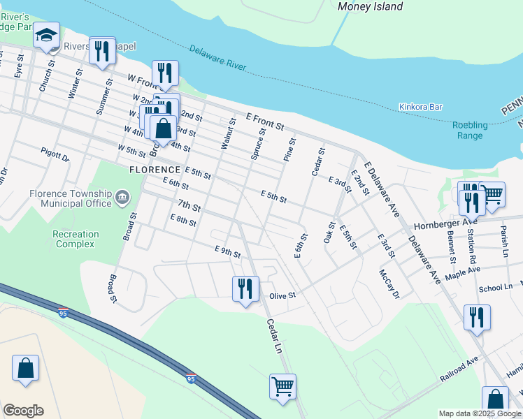 map of restaurants, bars, coffee shops, grocery stores, and more near 507 Pine Street in Florence