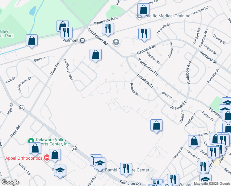 map of restaurants, bars, coffee shops, grocery stores, and more near 228 Lockart Terrace in Philadelphia