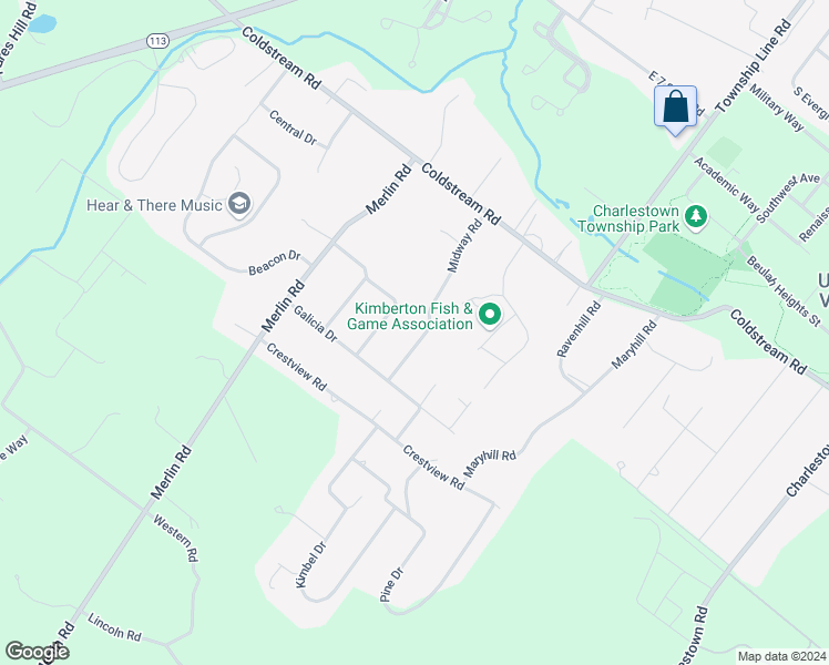 map of restaurants, bars, coffee shops, grocery stores, and more near 129 Midway Road in Phoenixville