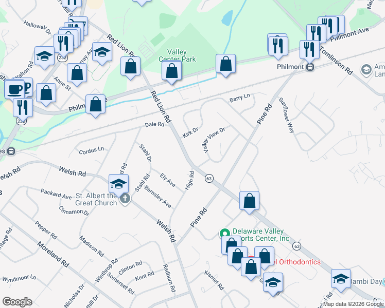 map of restaurants, bars, coffee shops, grocery stores, and more near 228 Red Lion Road in Montgomery County