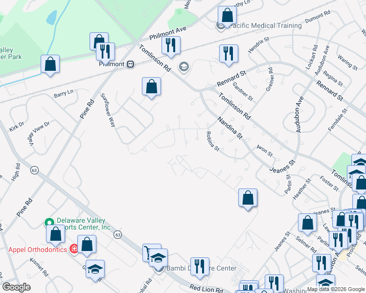 map of restaurants, bars, coffee shops, grocery stores, and more near 228 Lockart Terrace in Philadelphia