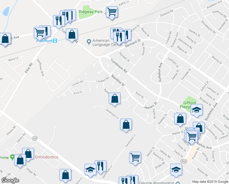 map of restaurants, bars, coffee shops, grocery stores, and more near 243 Robina Place in Philadelphia