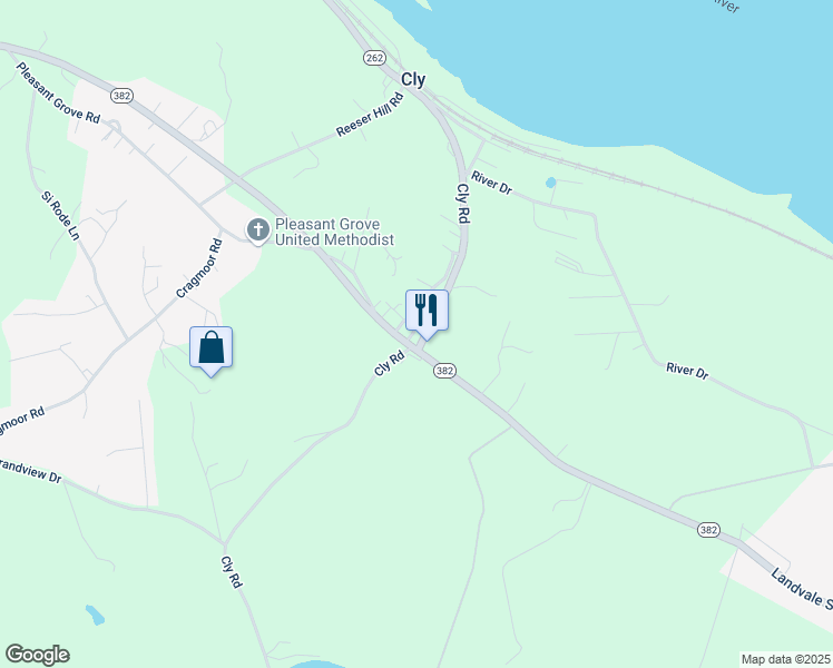 map of restaurants, bars, coffee shops, grocery stores, and more near 1495 Cly Road in York Haven