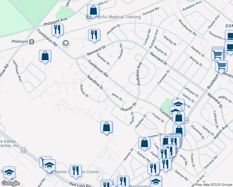 map of restaurants, bars, coffee shops, grocery stores, and more near 343 Avon Street in Philadelphia