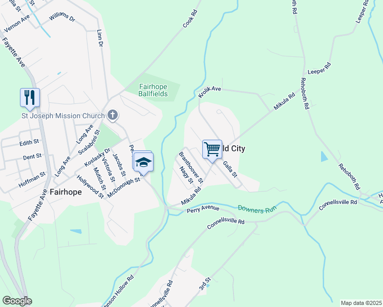 map of restaurants, bars, coffee shops, grocery stores, and more near 118 Branthoover Street in Belle Vernon
