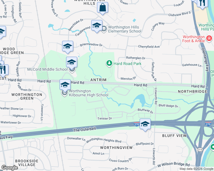 map of restaurants, bars, coffee shops, grocery stores, and more near 1221 Calum Court in Columbus
