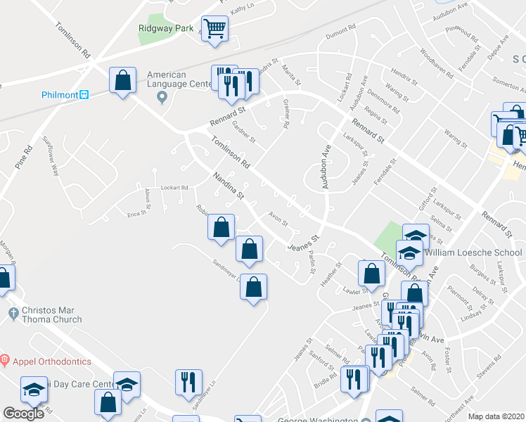 map of restaurants, bars, coffee shops, grocery stores, and more near 309 Avon Street in Philadelphia
