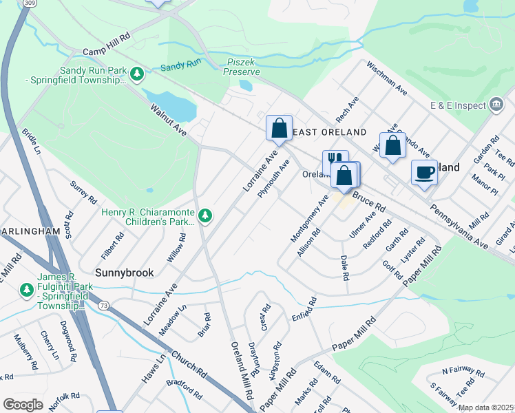map of restaurants, bars, coffee shops, grocery stores, and more near 228 Plymouth Avenue in Oreland