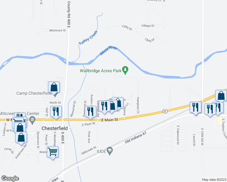 map of restaurants, bars, coffee shops, grocery stores, and more near 407 Northview Court in Anderson