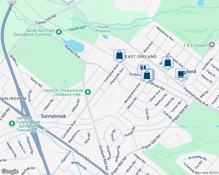 map of restaurants, bars, coffee shops, grocery stores, and more near 228 Plymouth Avenue in Oreland