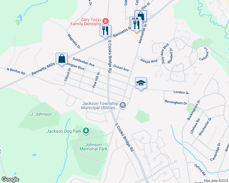 map of restaurants, bars, coffee shops, grocery stores, and more near 44 Castle Avenue in Jackson Township