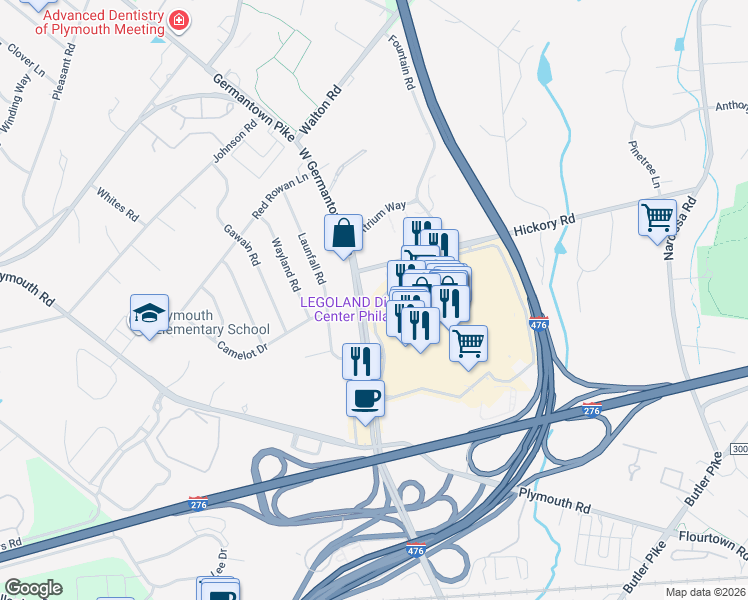 map of restaurants, bars, coffee shops, grocery stores, and more near 550 W Germantown Pike in Plymouth Meeting