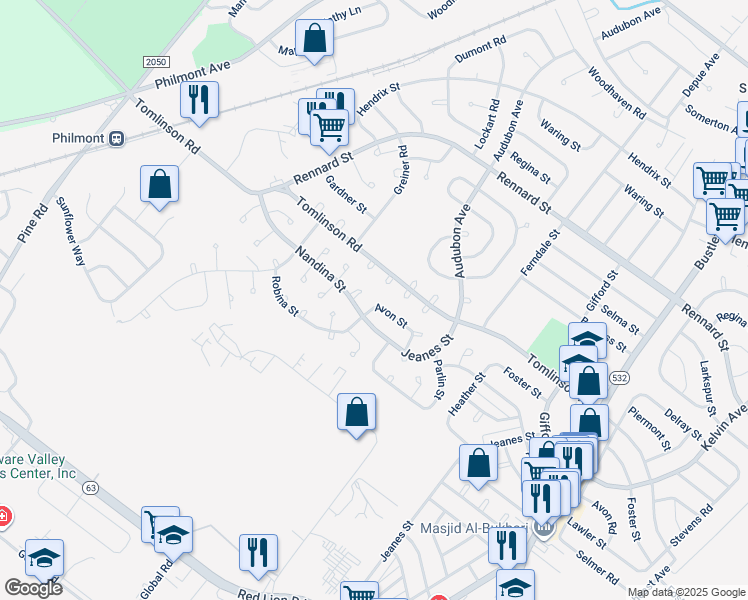 map of restaurants, bars, coffee shops, grocery stores, and more near 313 Avon Street in Philadelphia