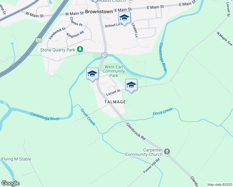 map of restaurants, bars, coffee shops, grocery stores, and more near 20 Locust Lane in Lancaster County