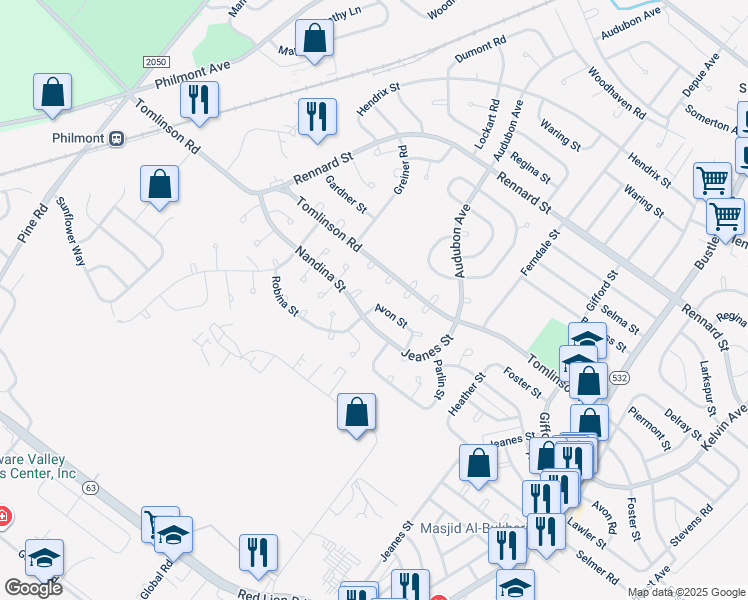 map of restaurants, bars, coffee shops, grocery stores, and more near 313 Avon Street in Philadelphia