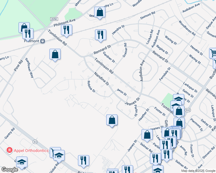 map of restaurants, bars, coffee shops, grocery stores, and more near 286 Nandina Street in Philadelphia