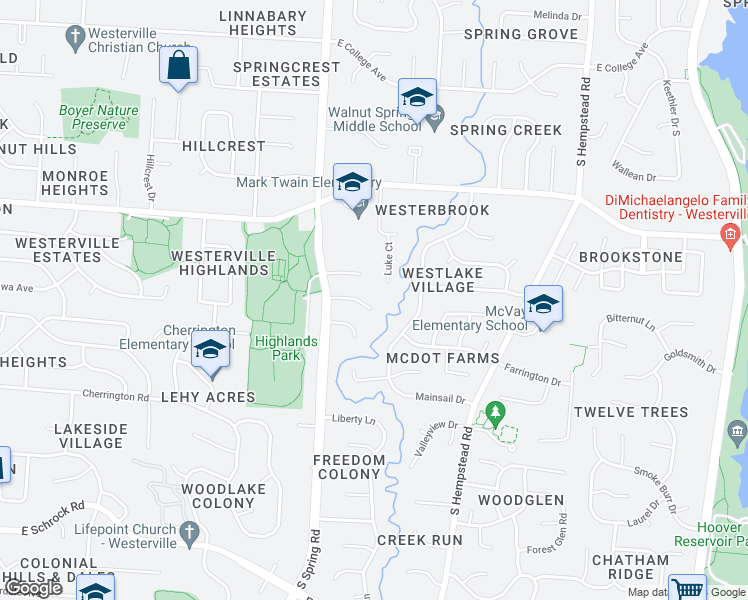 map of restaurants, bars, coffee shops, grocery stores, and more near 890 Knebworth Court in Westerville