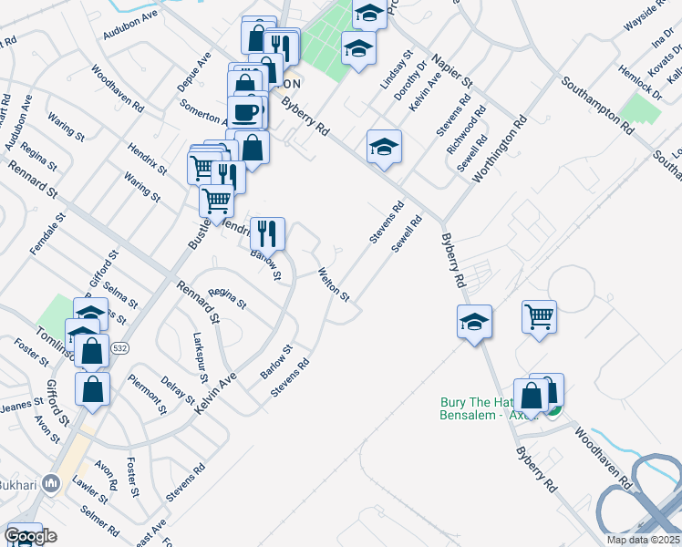 map of restaurants, bars, coffee shops, grocery stores, and more near 11919 Barlow Street in Philadelphia