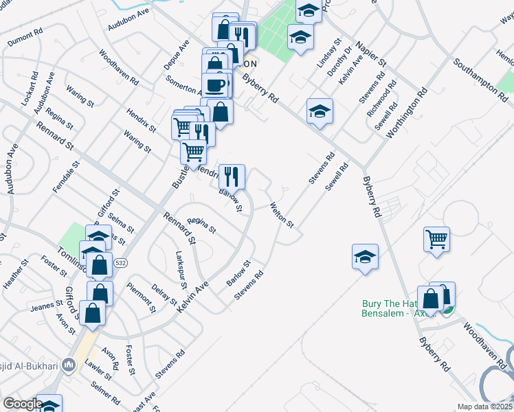 map of restaurants, bars, coffee shops, grocery stores, and more near 865 Hendrix Street in Philadelphia