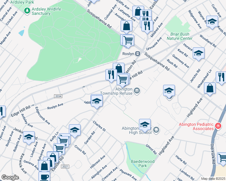 map of restaurants, bars, coffee shops, grocery stores, and more near 903 Easton Road in Glenside