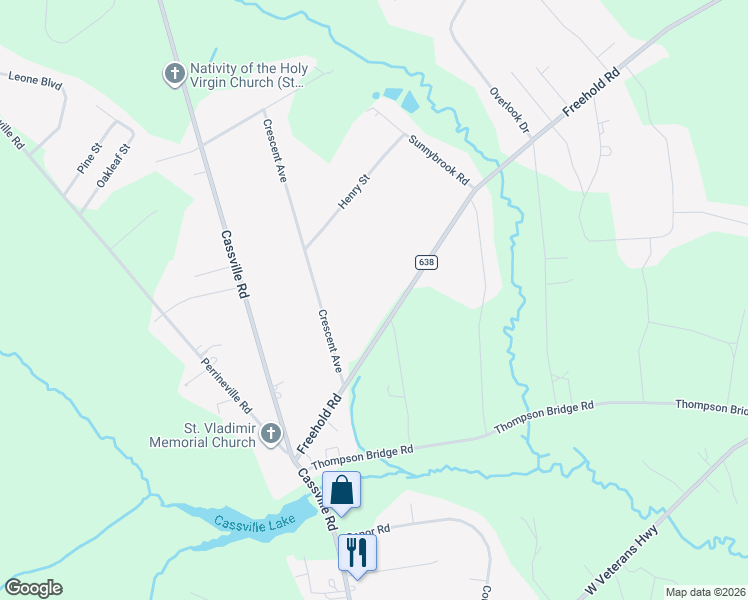 map of restaurants, bars, coffee shops, grocery stores, and more near 630 Freehold Road in Jackson Township