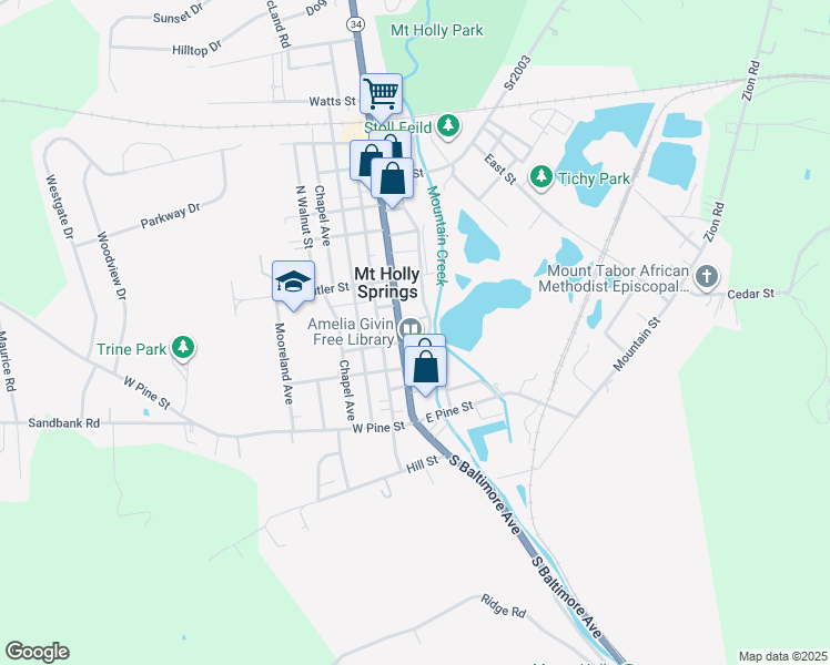 map of restaurants, bars, coffee shops, grocery stores, and more near 226 Mountain Creek Avenue in Mount Holly Springs