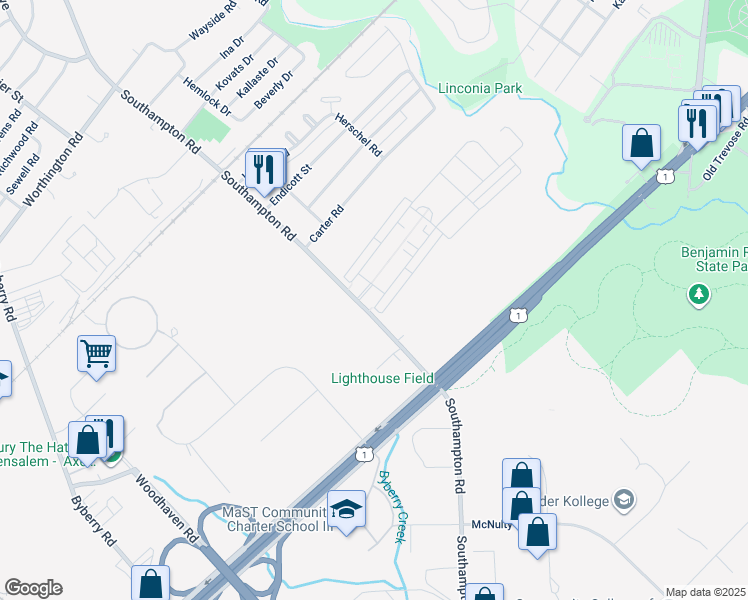 map of restaurants, bars, coffee shops, grocery stores, and more near 15000 Sunflower Drive in Philadelphia