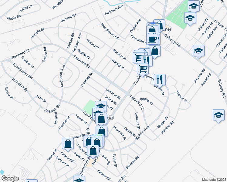 map of restaurants, bars, coffee shops, grocery stores, and more near 549 Larkspur Street in Philadelphia