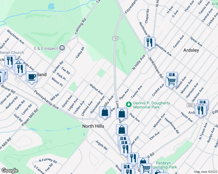 map of restaurants, bars, coffee shops, grocery stores, and more near 328 Ruscombe Avenue in Glenside