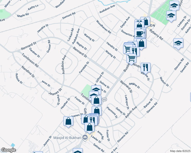 map of restaurants, bars, coffee shops, grocery stores, and more near 523 Selma Street in Philadelphia