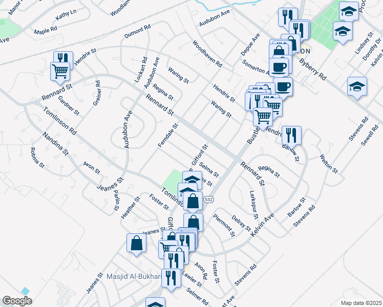 map of restaurants, bars, coffee shops, grocery stores, and more near 523 Selma Street in Philadelphia