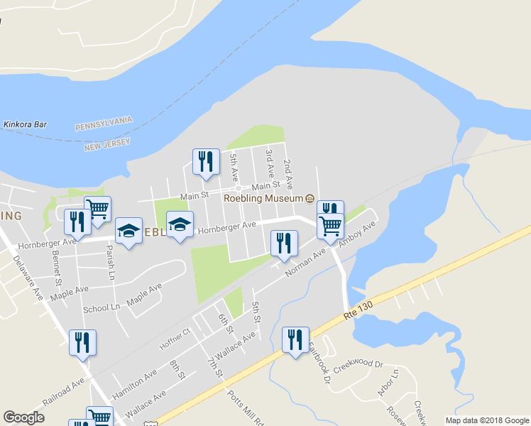 map of restaurants, bars, coffee shops, grocery stores, and more near 132 4th Avenue in Florence Township