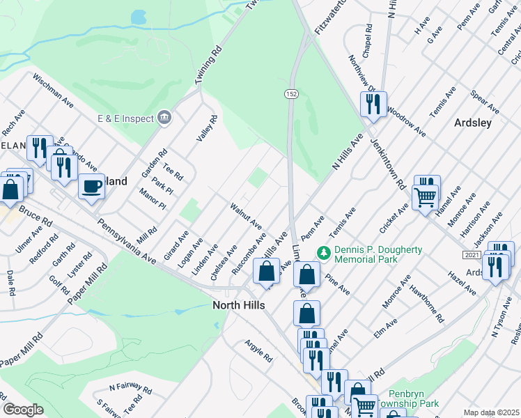 map of restaurants, bars, coffee shops, grocery stores, and more near 310 Chelsea Avenue in Glenside