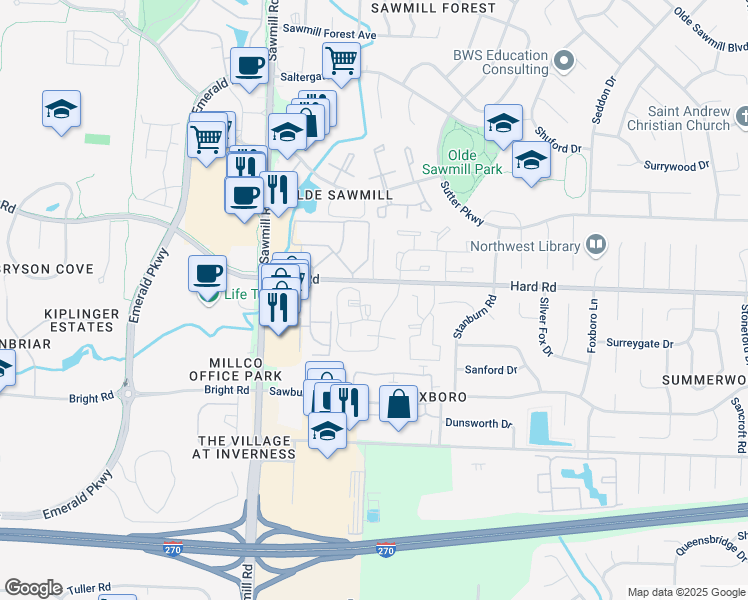 map of restaurants, bars, coffee shops, grocery stores, and more near 7917 Heathermoor Drive in Columbus