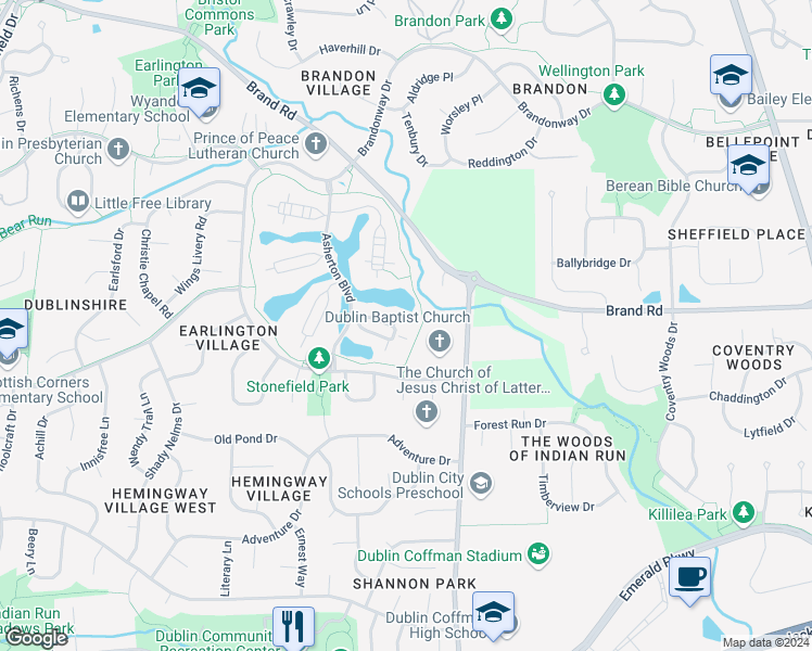 map of restaurants, bars, coffee shops, grocery stores, and more near 5364 Drumcally Lane in Dublin