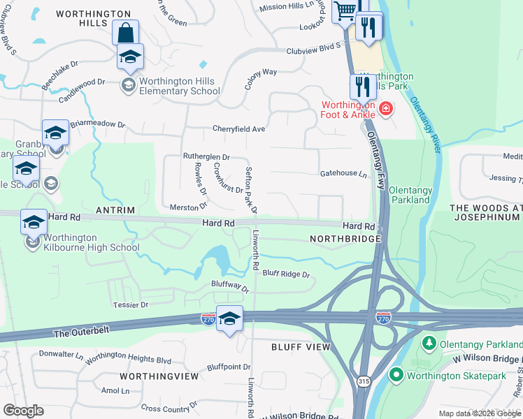 map of restaurants, bars, coffee shops, grocery stores, and more near 7529 Ravens Nest Court in Columbus