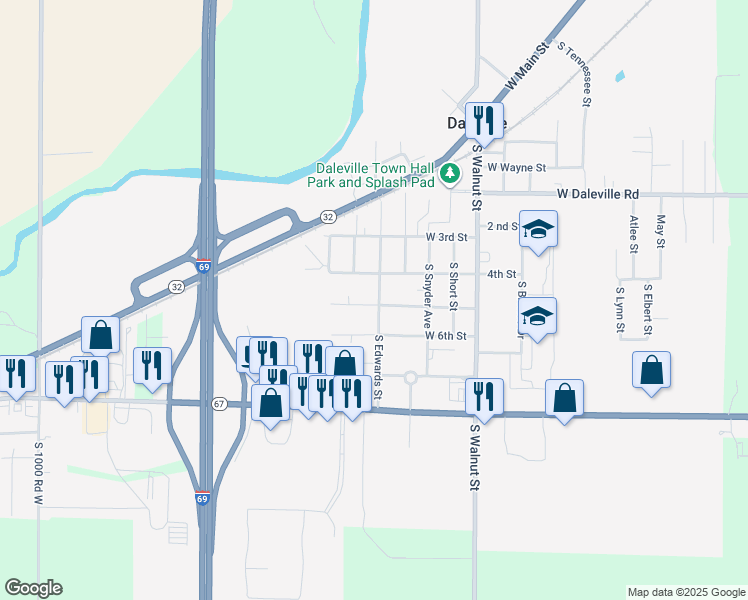 map of restaurants, bars, coffee shops, grocery stores, and more near 8421 South Edwards Street in Daleville