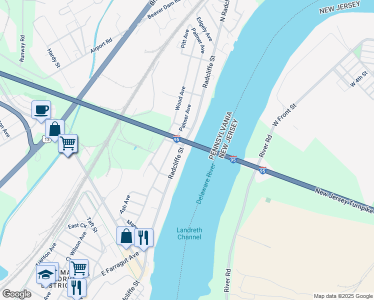 map of restaurants, bars, coffee shops, grocery stores, and more near 6628 Radcliffe Street in Bristol