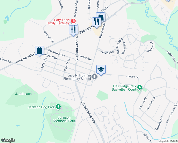 map of restaurants, bars, coffee shops, grocery stores, and more near 108 Manhattan Street in Jackson Township