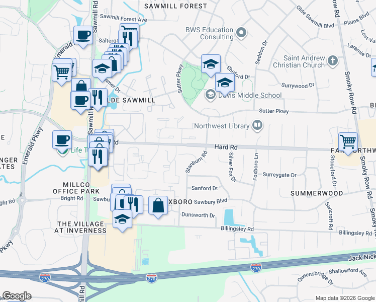 map of restaurants, bars, coffee shops, grocery stores, and more near 2488 Dunstan Drive in Columbus