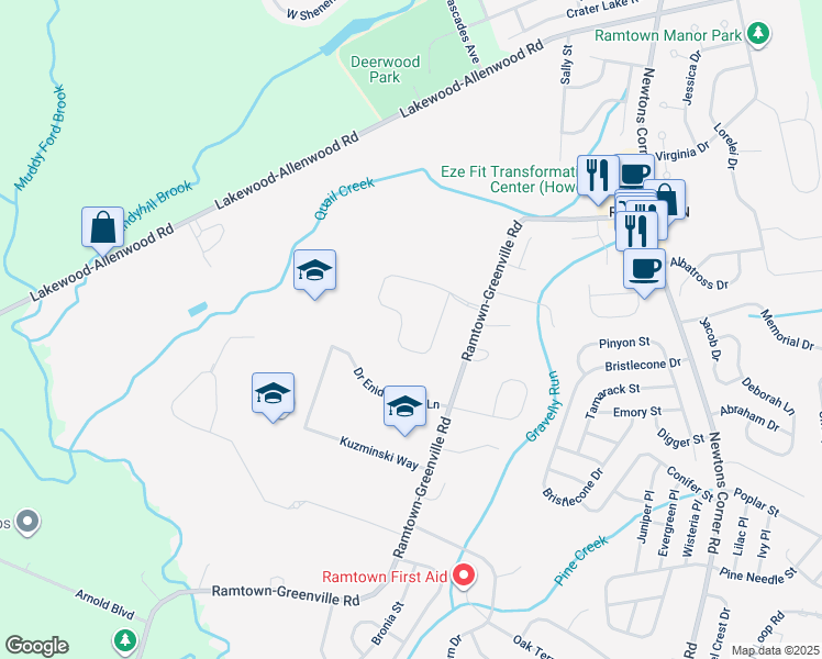 map of restaurants, bars, coffee shops, grocery stores, and more near 29 Woodview Drive in Howell