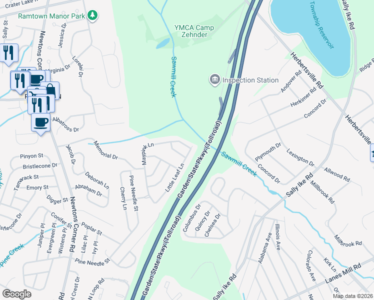 map of restaurants, bars, coffee shops, grocery stores, and more near 148 Maypink Lane in Howell Township