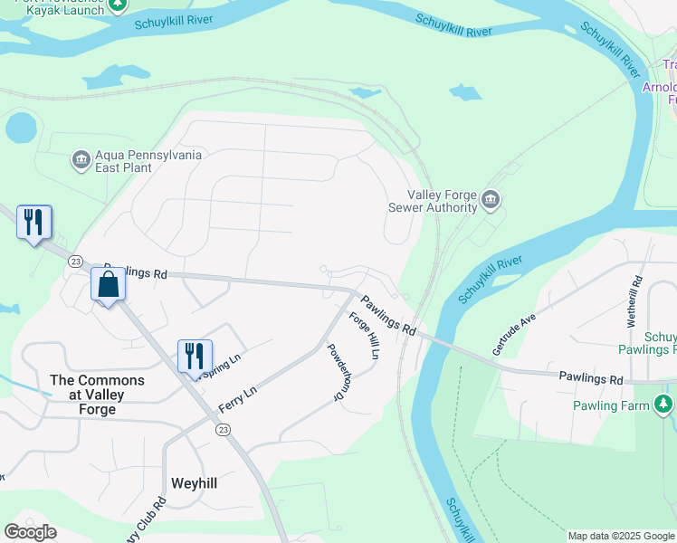 map of restaurants, bars, coffee shops, grocery stores, and more near 105 Keating Drive in Phoenixville
