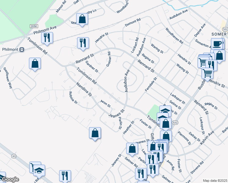 map of restaurants, bars, coffee shops, grocery stores, and more near 357 Kevin Court in Philadelphia