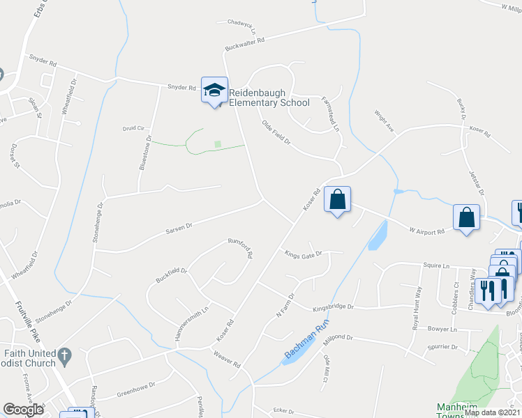 map of restaurants, bars, coffee shops, grocery stores, and more near 300 Sarsen Drive in Lititz