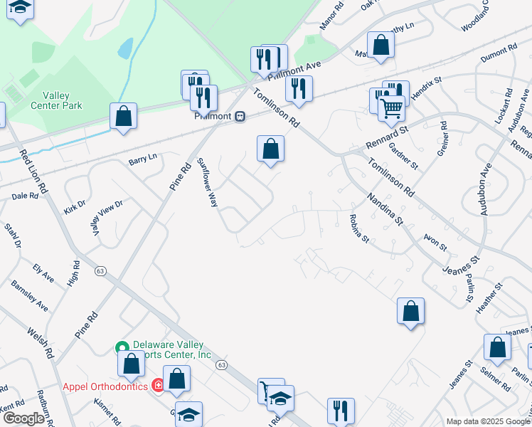 map of restaurants, bars, coffee shops, grocery stores, and more near 2749 Sunflower Way in Montgomery County